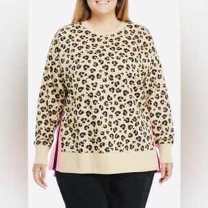 CROWN & IVY Leopard Print Sweatshirt with Hot Pink Trim